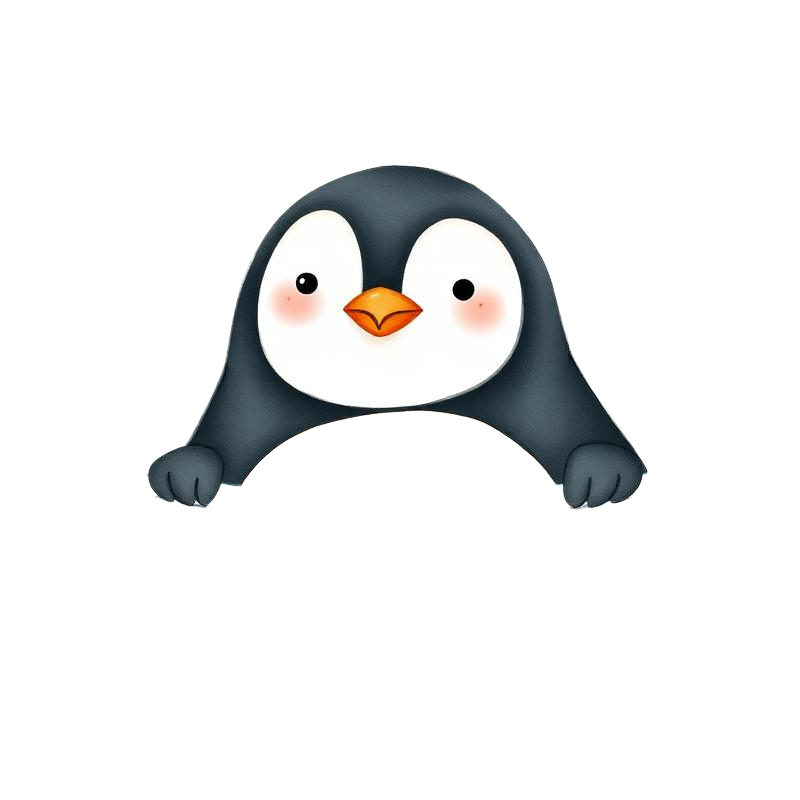 A little penguin peeking over the page
