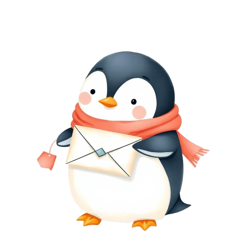 A penguin holding a letter